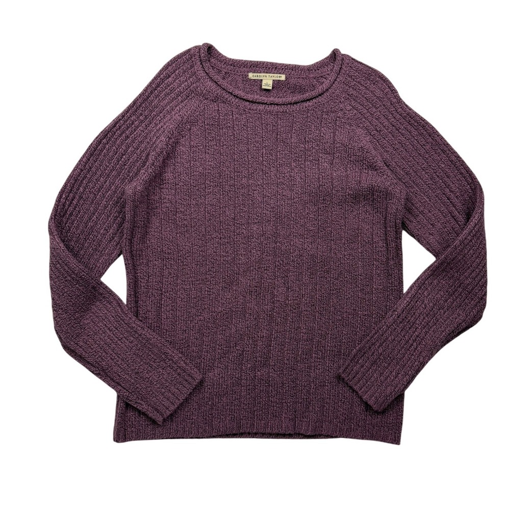 Carolyn Taylor Purple Plum Ribbed Knit Crewneck Sweater Pullover Large